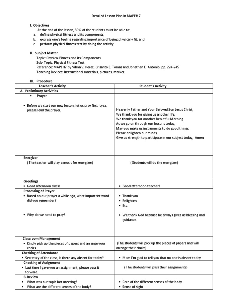 Grade 7 MAPEH: Physical Fitness Plan | PDF | Physical Strength ...