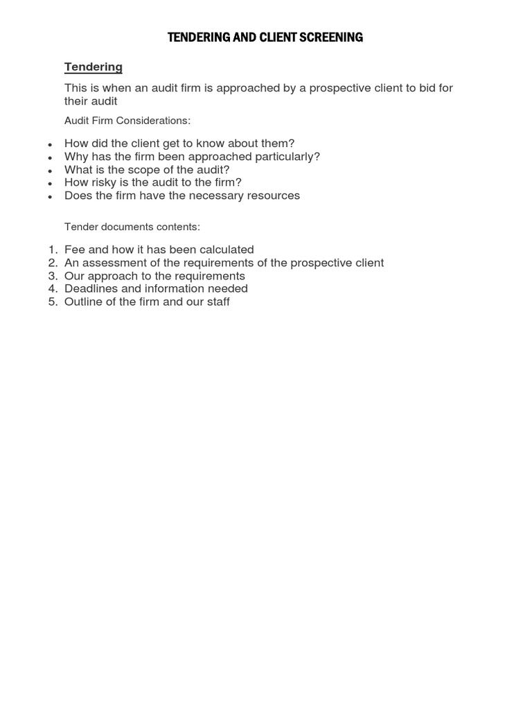 Tendering & Preconditions | PDF | Audit | Internal Control