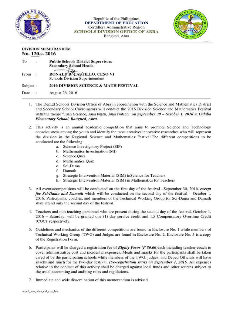 Div Memo Science and Math Festival 2016 | PDF | Science