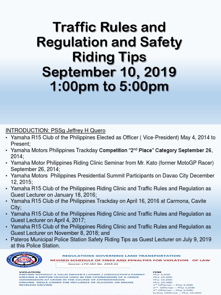 Traffic Rules and Safety Riding Tips | PDF