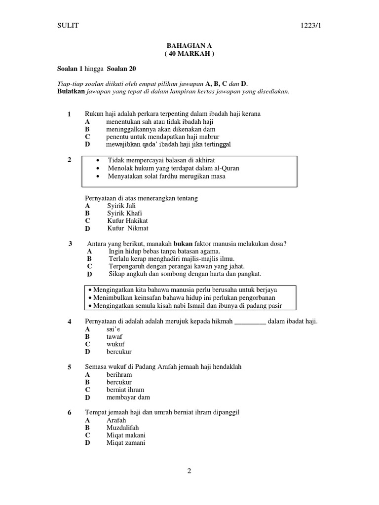 Soalan Ppt 2019 P Islam Ting 4 Kertas 1 Pdf