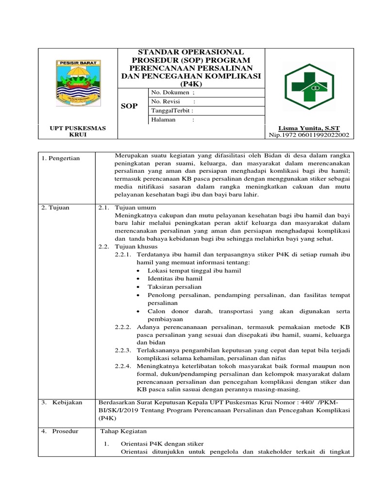 SOP Perencanaan Persalinan P4K | PDF