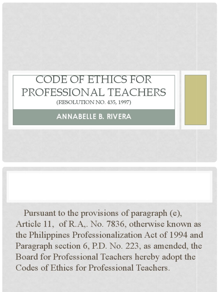 Code Of Ethics For Professional Teachers Pdf Teachers Employment