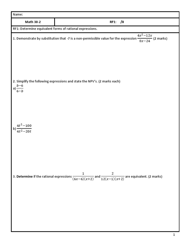 Rational Expressions: Simplification & NPV | PDF
