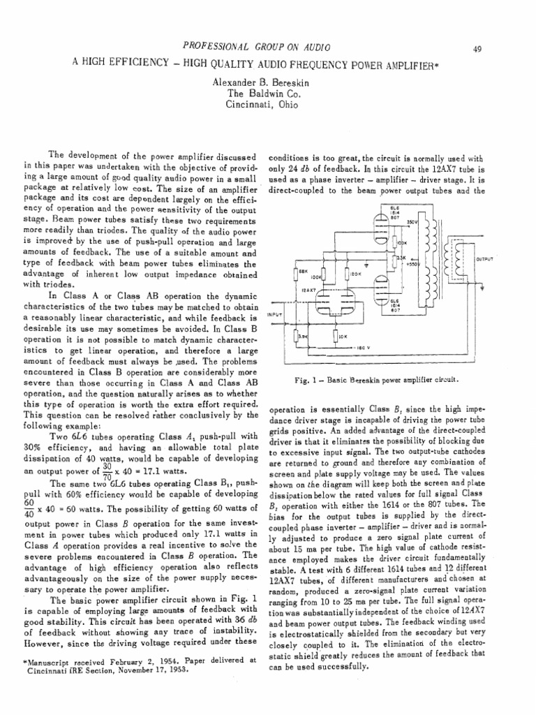 A High EfficiencyHigh Quality Audio Frequency Power AmplifierpPK PDF Amplifier Transformer