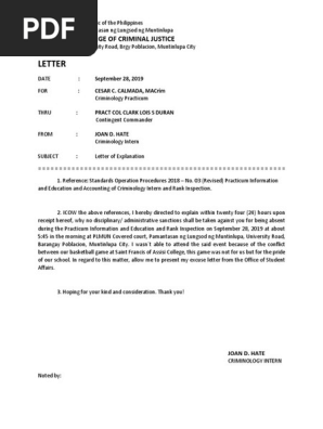 Letter of Explanation
