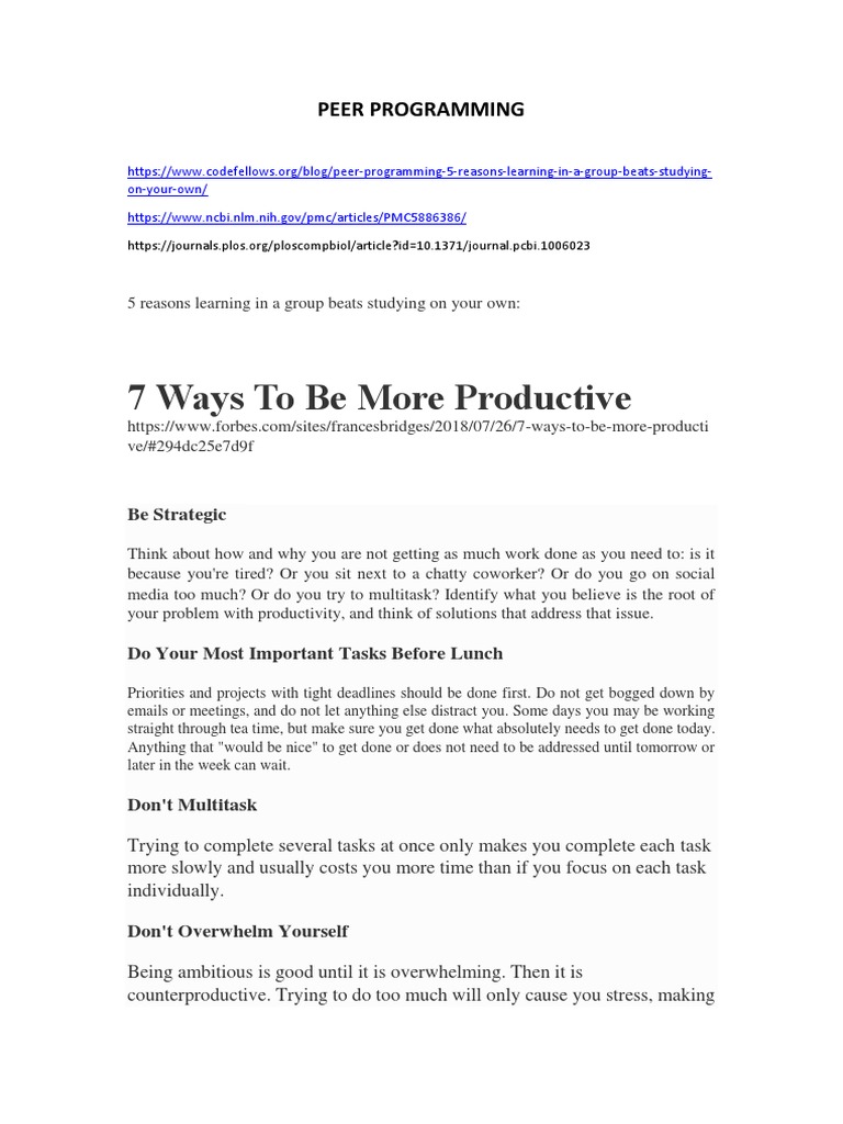 Benefits of Peer Programming in Learning | PDF