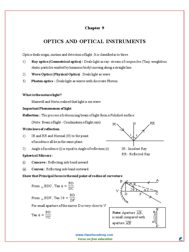 Optics for Physics Students | PDF | Lens (Optics) | Refraction