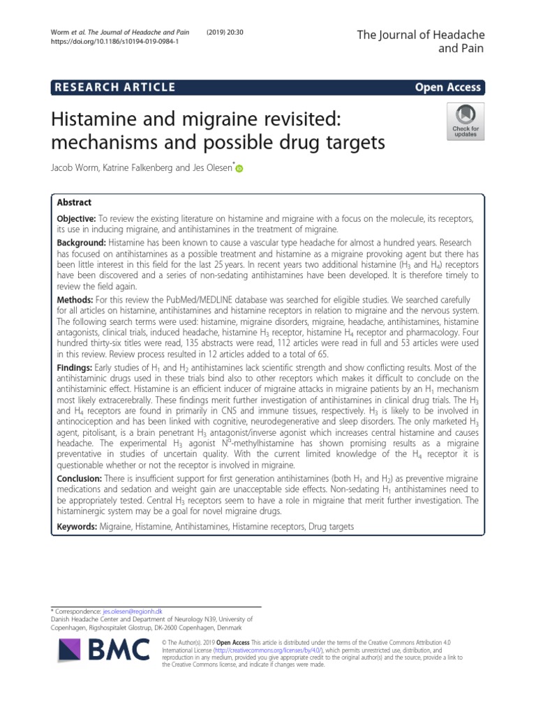 Histamine and Migraine Revisited Mechanisms and Possible Drug Targets