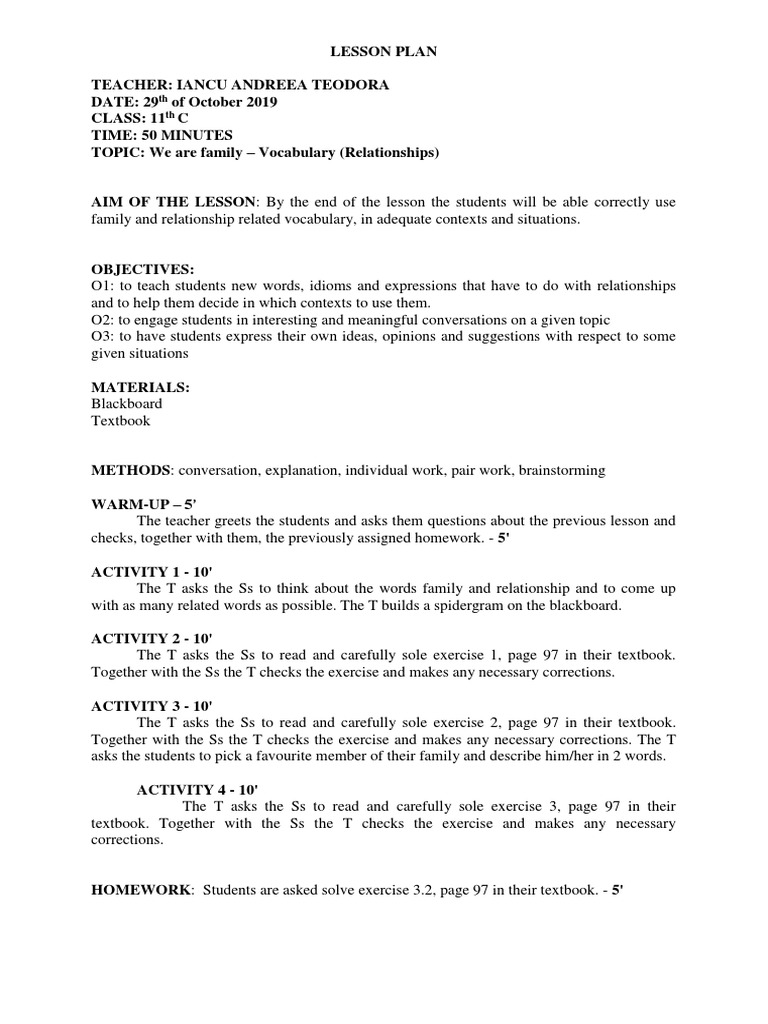 Relationships - Vocabulary - Lesson Plan CAE Going For Gold | PDF ...