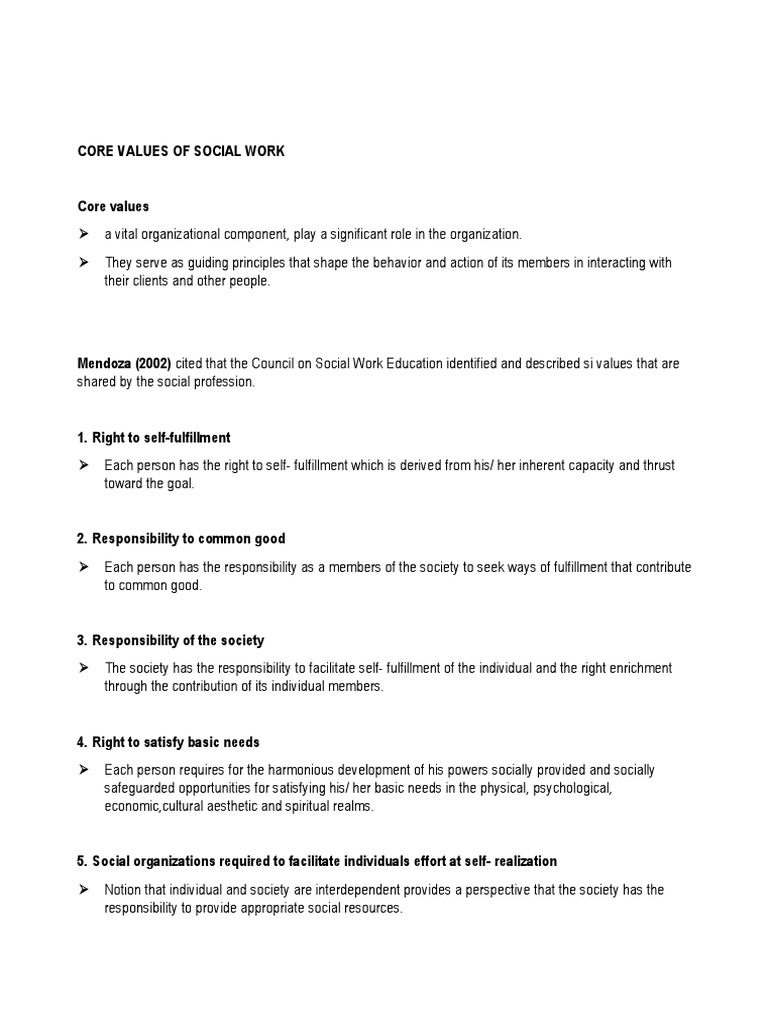 Core Values Of Social Work