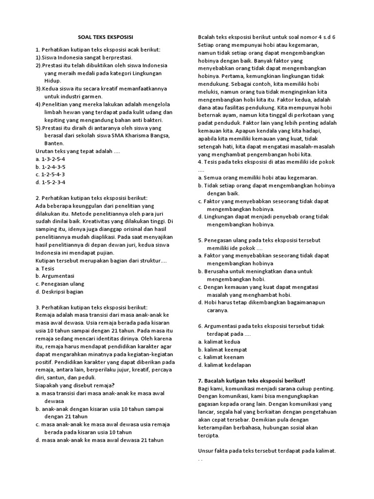 Soal Teks Eksposisi 8