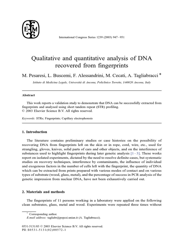 Forensic DNA Analysis from Prints | PDF | Fingerprint | Microsatellite