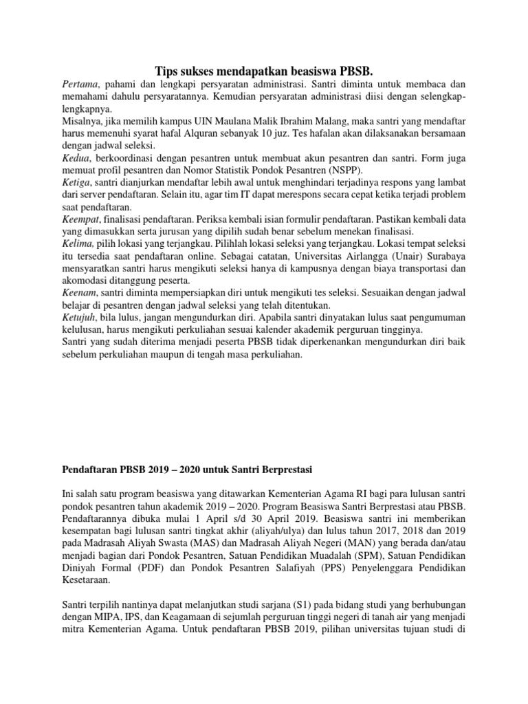 Tips Mendapatkan Beasiswa PBSB 2025 | PDF | Pengelolaan Keuangan & Uang