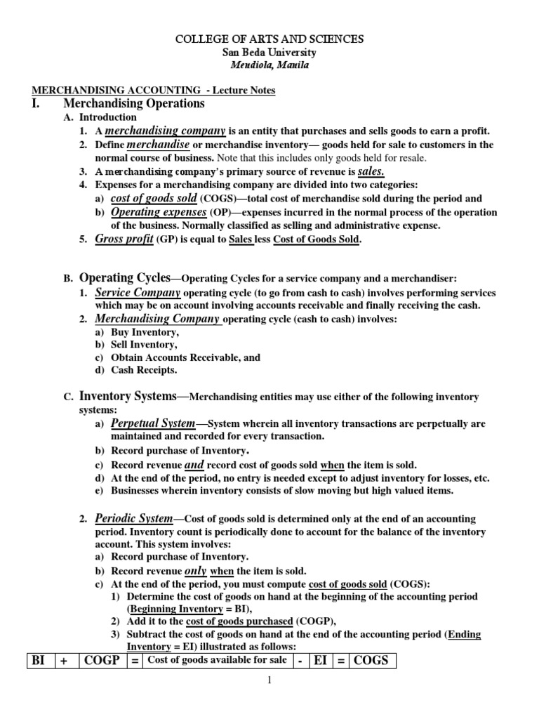 Merchandising Lecture Notes | PDF | Debits And Credits | Cost Of Goods Sold
