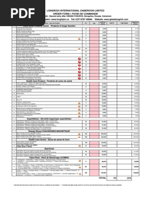 Cameroon Order Form Pdf Produits De Nettoyage Hygiene Personnelle