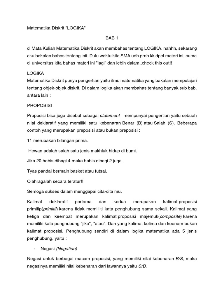 Logika dalam Matematika Diskrit | PDF | Seni & Disiplin Bahasa | Kajian ...