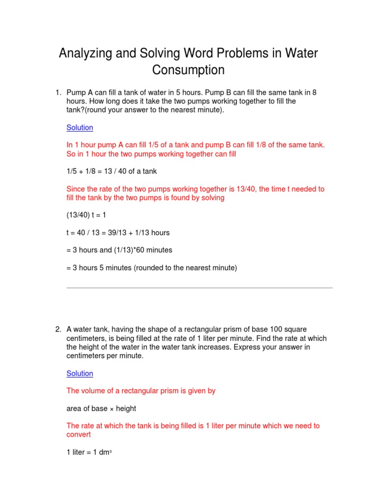 Water Pumping and Tank Problems | PDF
