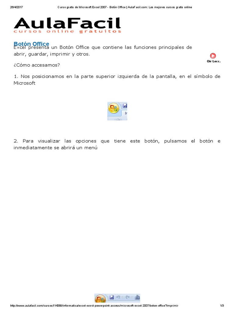 2 - Botón Office - AulaFacil | PDF | Microsoft Office | Microsoft Excel