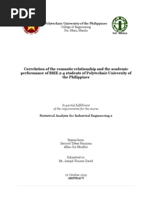 Correlation of the Romantic Relationship and the Academic Performance of BSIE 2-4 Students of Polytechnic University of the Philippines