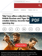 'War' Full Movie Box Office Collection Day 1 Hrithik Roshan and Tiger Shroff Starrer Creates History; Records Highest Ever Open