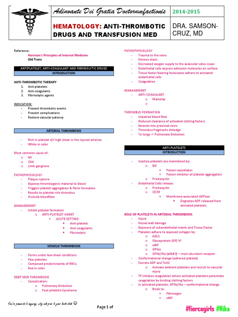 Anti-Thrombotic Drugs Overview | PDF | Thrombosis | Platelet