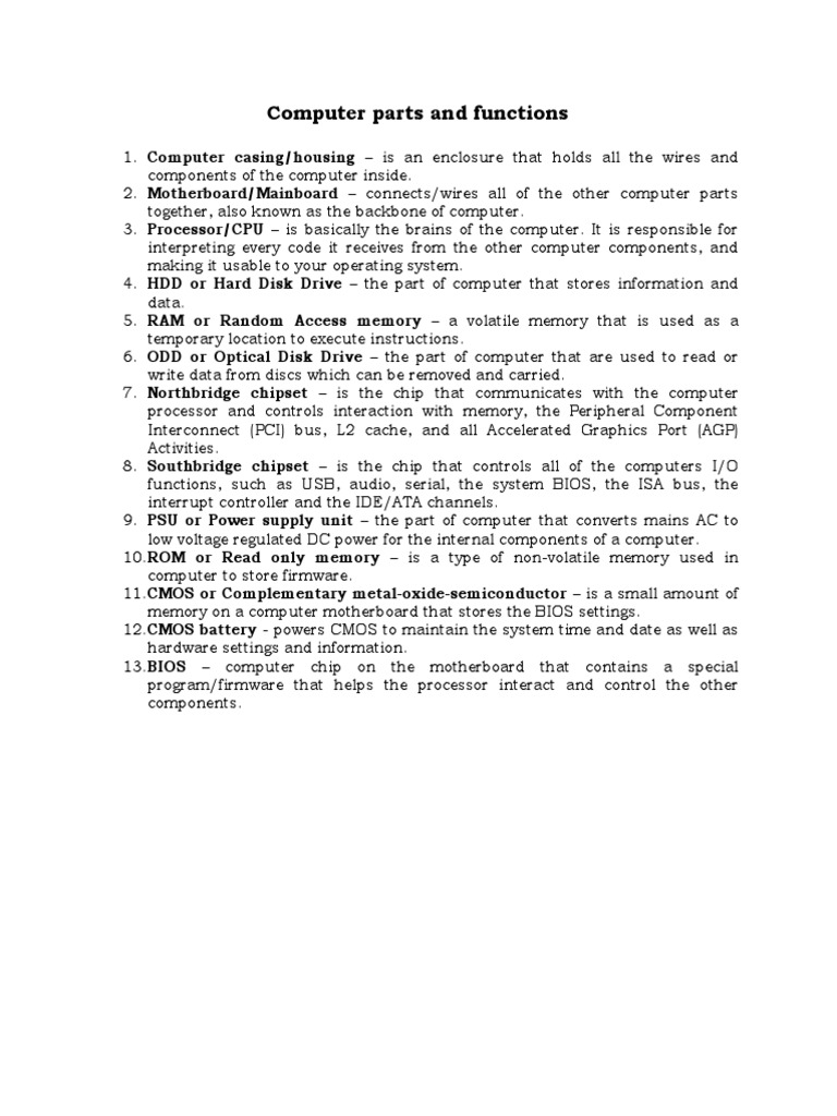 Computer Parts and Functions | PDF