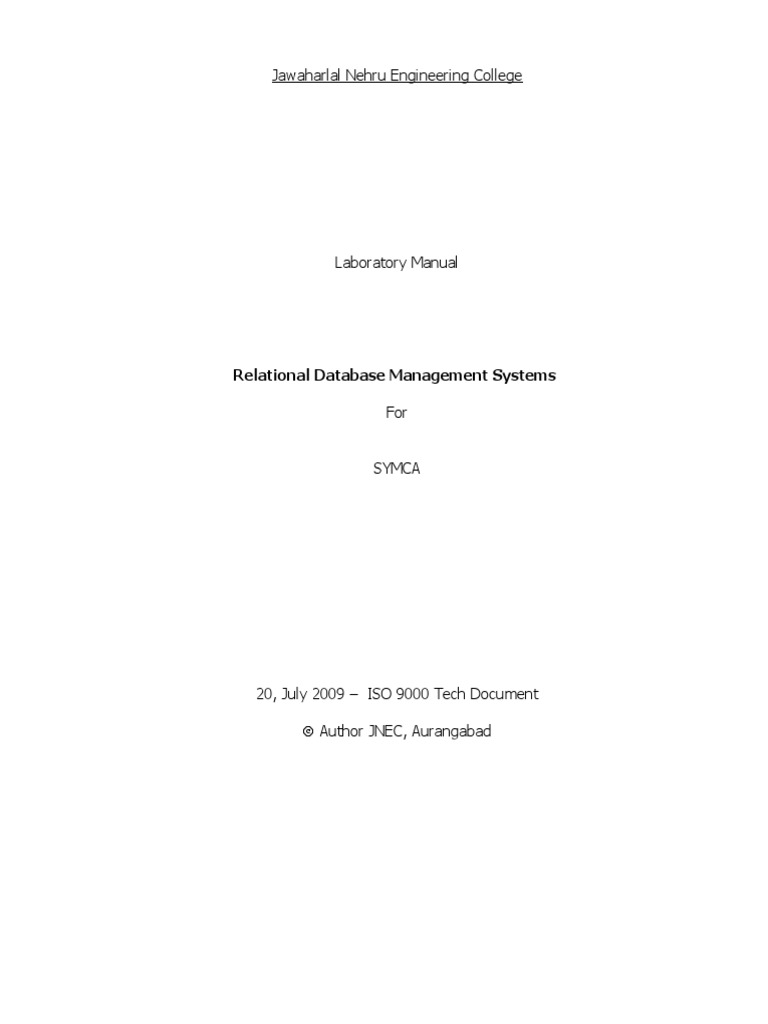 Lab Manual For RDBMS PDF Databases Pl/Sql