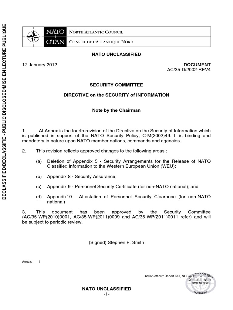 NATO Security of Information Directive | PDF | Classified Information ...