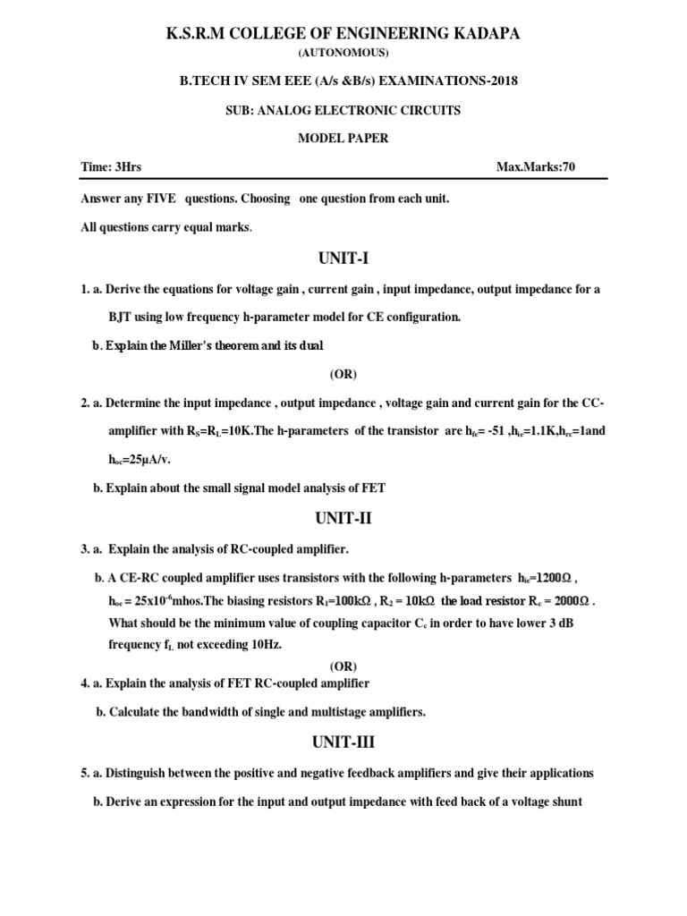 KSRM College EEE Model Question Papers | PDF | Transformer | Amplifier