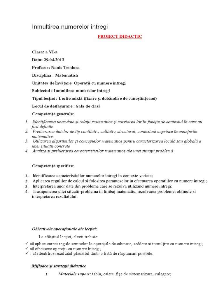 Inmultirea Numerelor Intregi | PDF