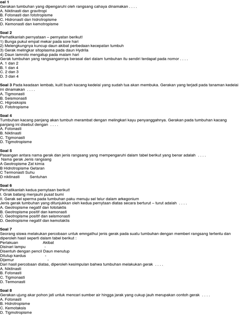 Soal Gerak Tumbuhan Docx