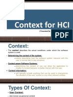 Context For HCI: - Presented by - Hadiya Ali - Lecturer
