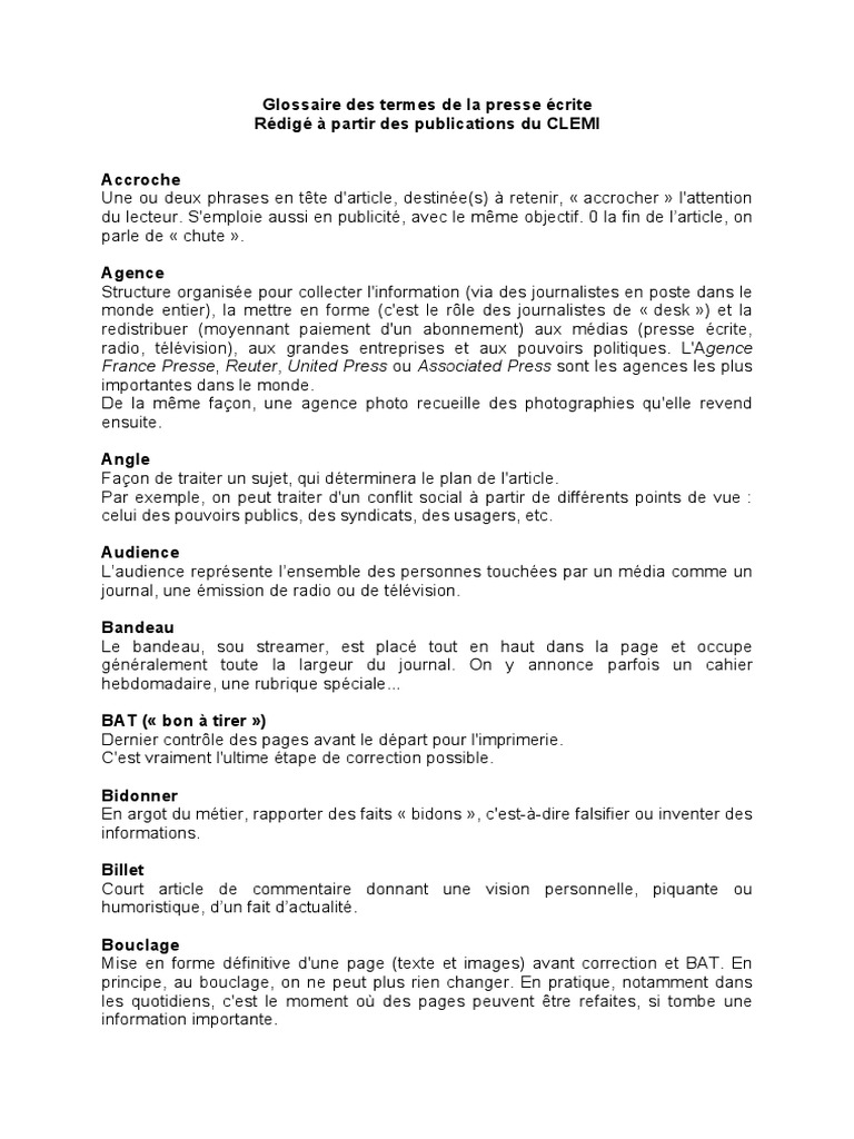 Glossaire | PDF | Journaux | Journalisme