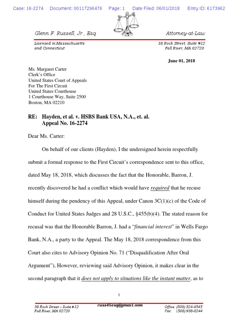 Hayden Response Recusal | PDF | Judicial Disqualification | Judgment (Law)