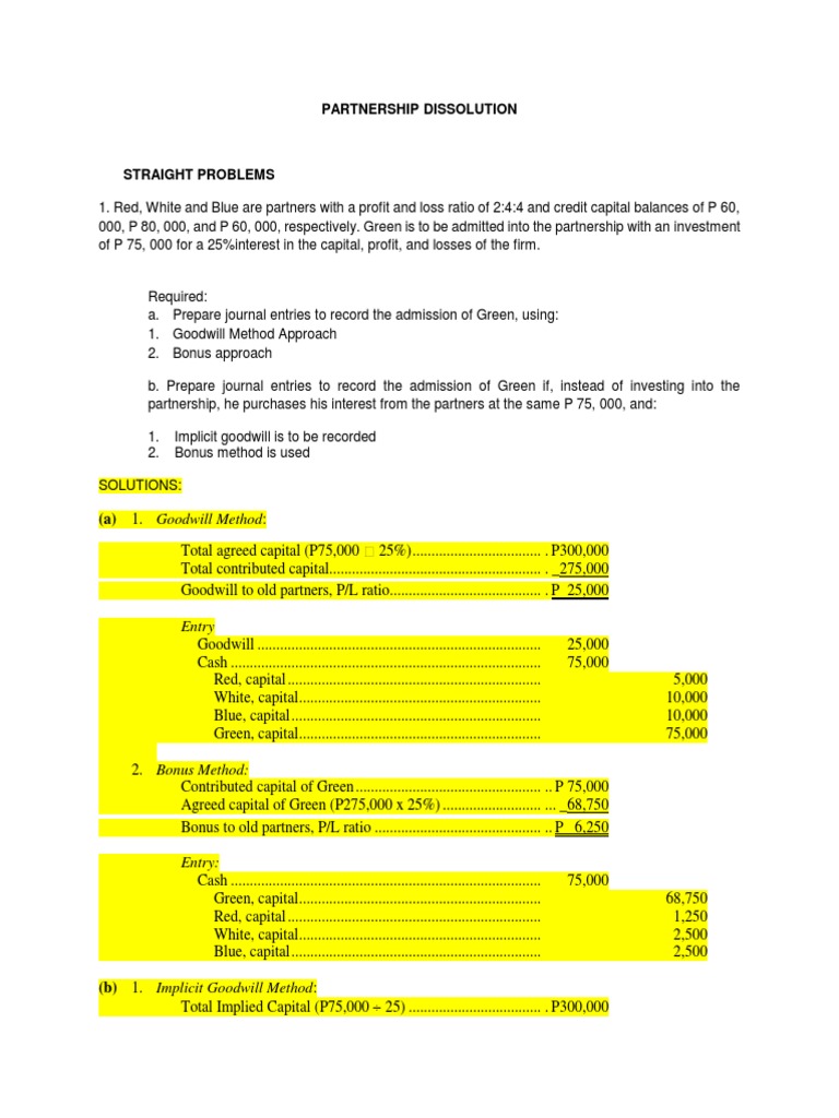 Partnership Admission and Goodwill Methods | PDF | Goodwill (Accounting ...
