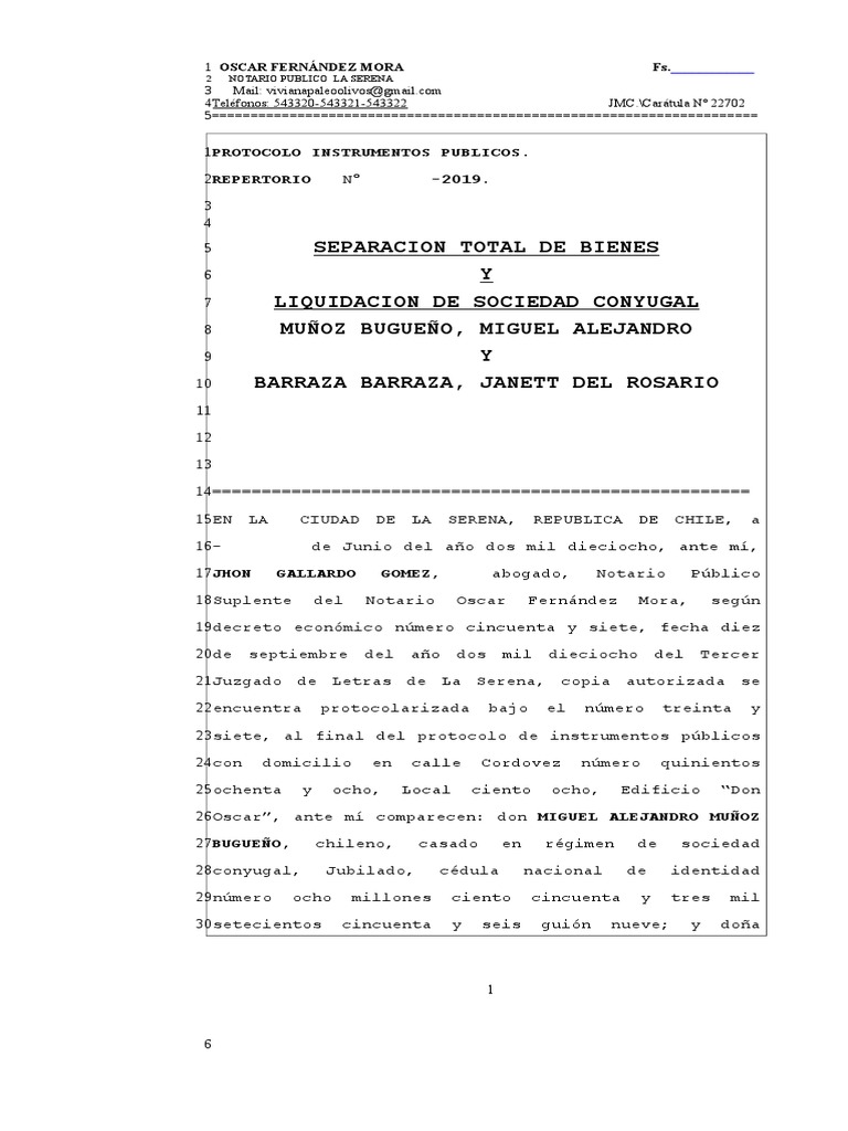 Escritura Separación de Bienes Adriana Valle PDF Derecho Civil Law) Instituciones