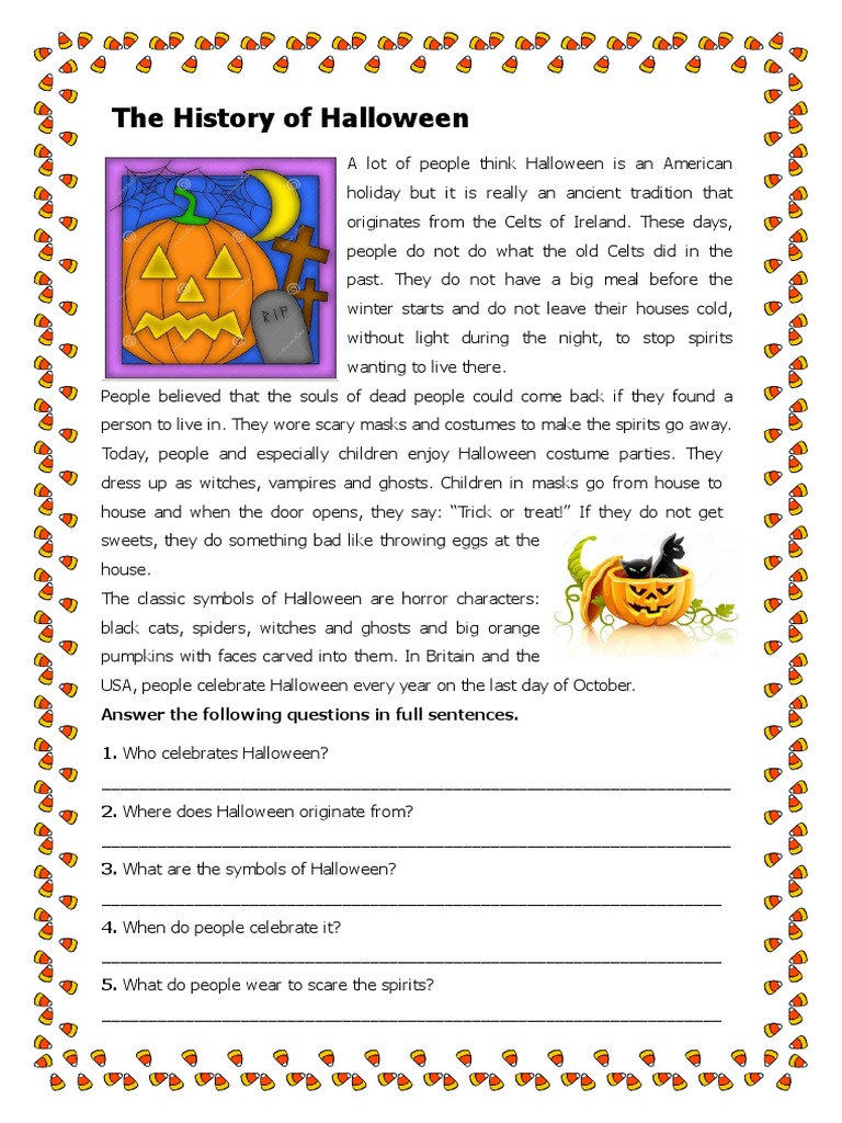 The History of Halloween Reading Comprehension Exercises 74041 PDF