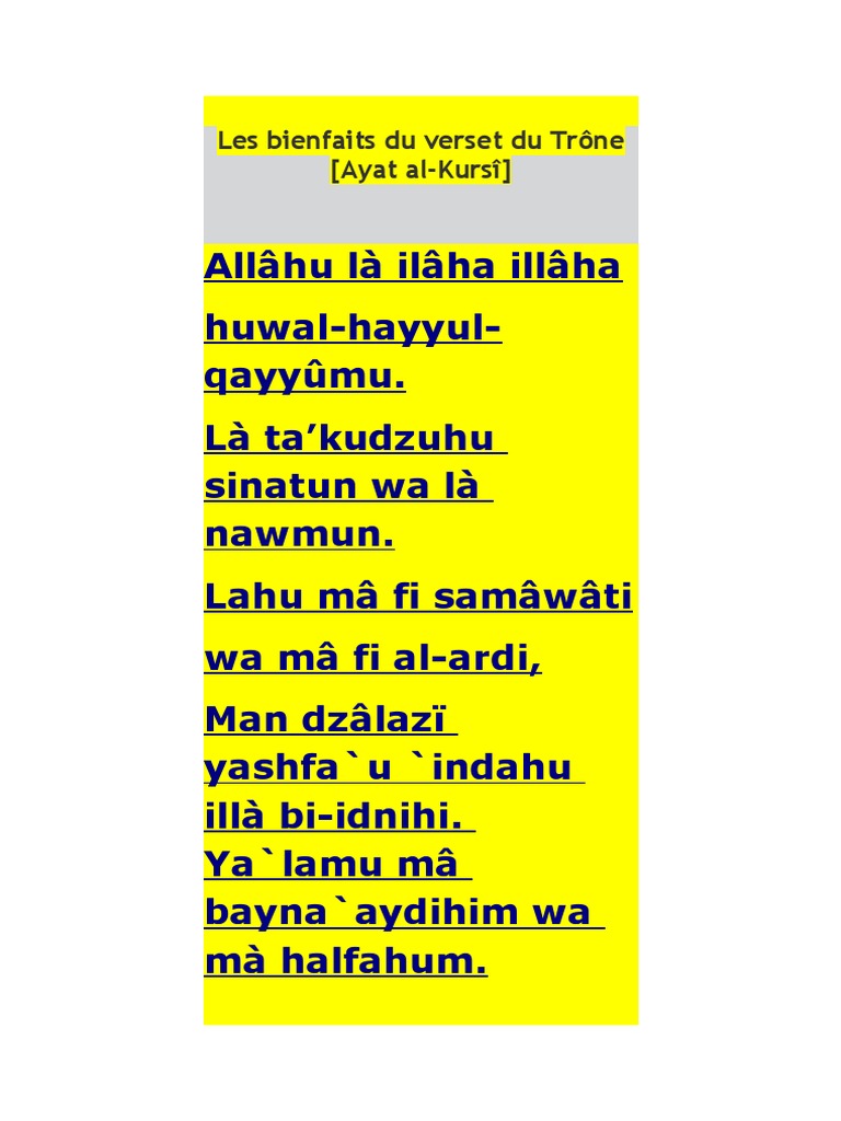 Les 40 Bienfaits De Ayat Al Kursi Ayatal Kursi Et Ses Bienfaits | PDF | Coran | Islam