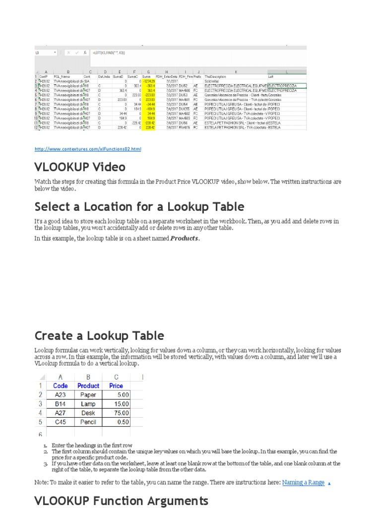 Vlookup Video Select A Location For A Lookup Table PDF Microsoft