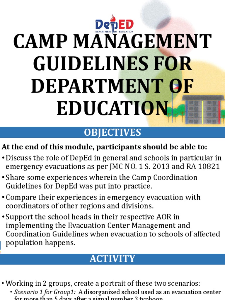Presentation Camp Management Guidelines For DepEd PDF Emergency