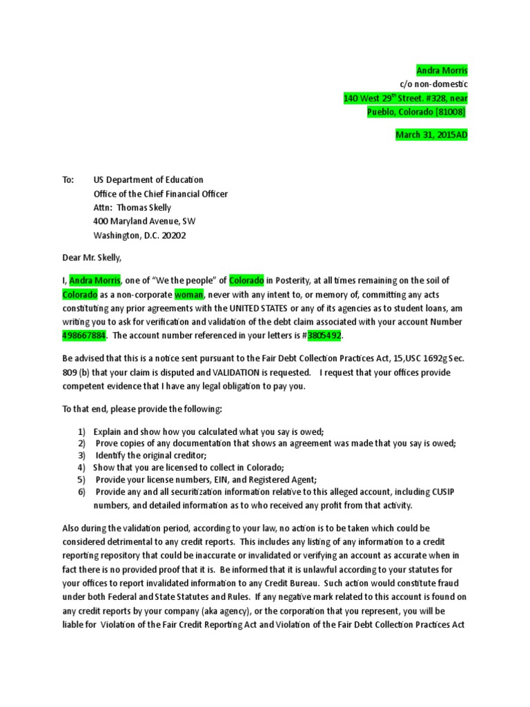 And I Student Loan Letter 1 Template PDF Government Information