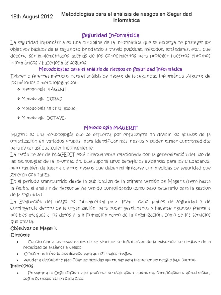 Análisis de Riesgos: MAGERIT y OCTAVE | PDF | La seguridad informática ...