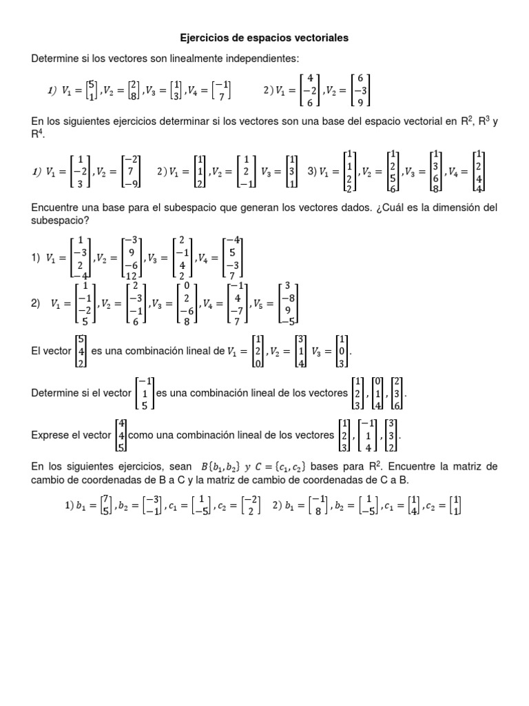 Espacios Vectoriales | PDF | Espacio vectorial | Base (álgebra lineal)