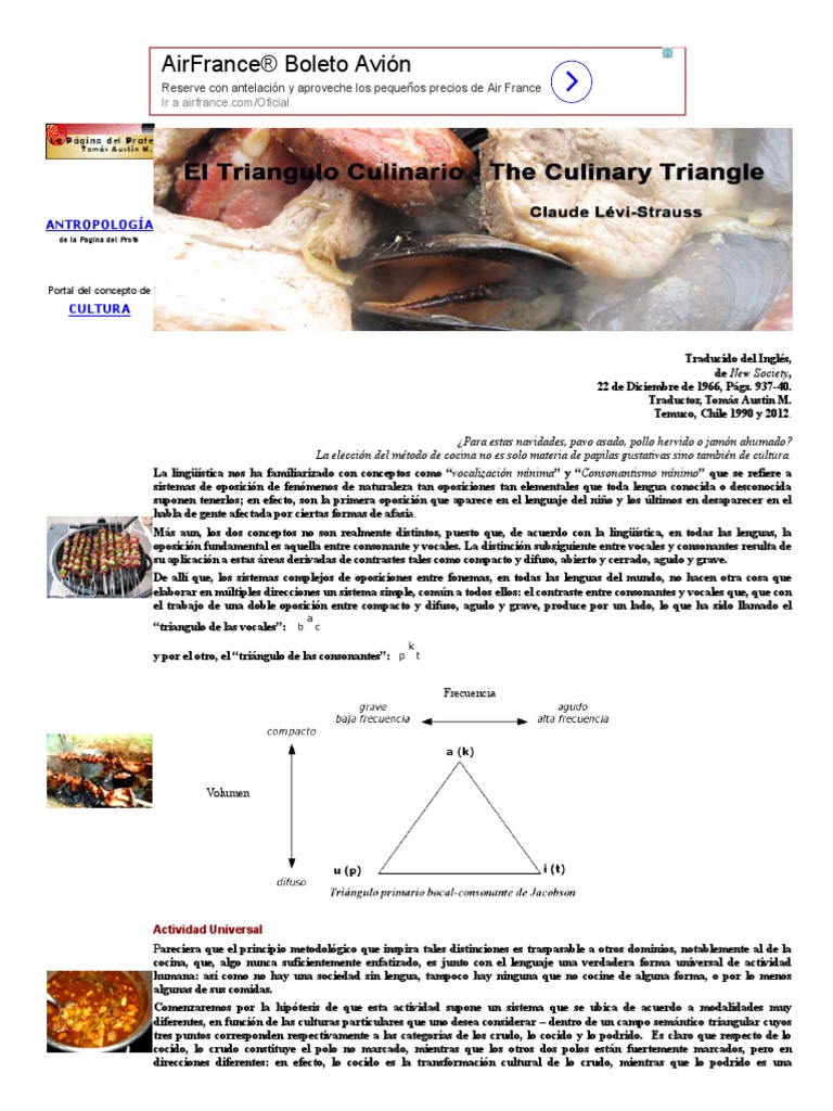 Claude Levi-Strauss El Triangulo Culinario PDF | PDF | Carne | Alimentos
