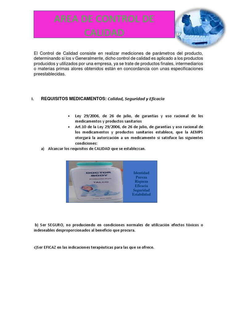 Control de Calidad en la Industria Farmacéutica | PDF | Farmacéutico ...