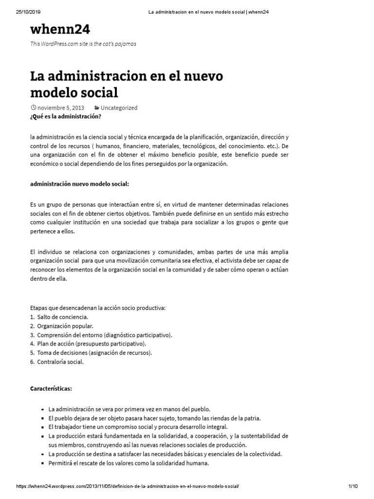 La Administracion En El Nuevo Modelo Social Pdf Planificación