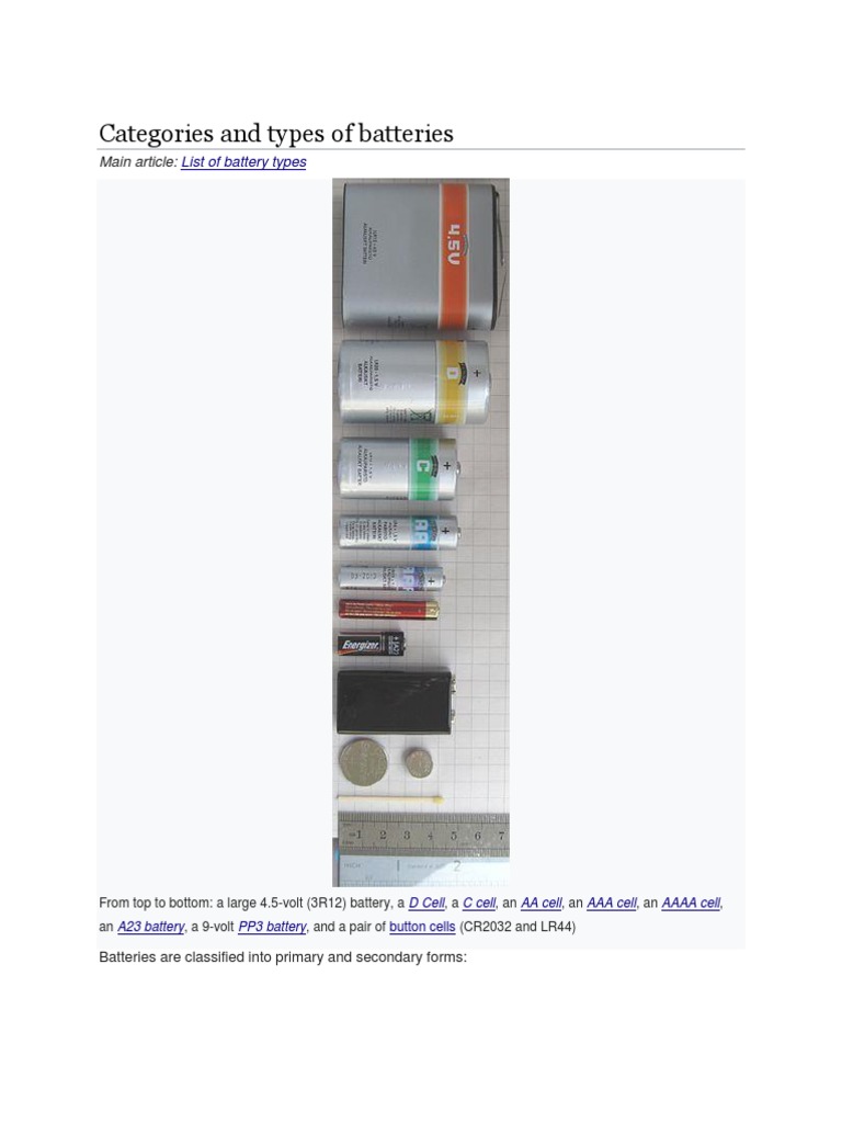 Battery Types and Classifications | PDF | Rechargeable Battery ...