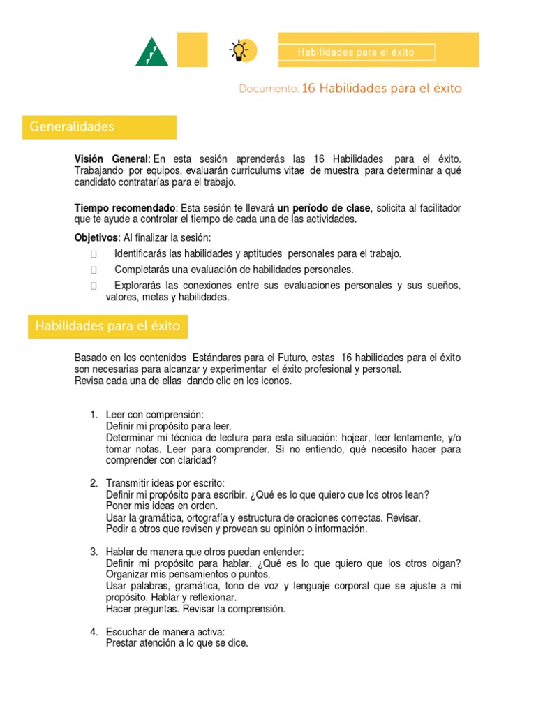 16 Habilidades para el Éxito Profesional | PDF | Aprendizaje | Cognición