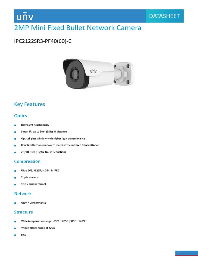 UNV IPC2122SR3-PF40 (60) - C 2MP Mini Fixed Bullet Network Camera V2.71 ...